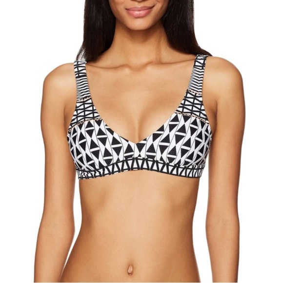 Seafolly Modern Geometry Tribal Triangle Black White Bikini Top Australia US4 - Picture 1 of 14